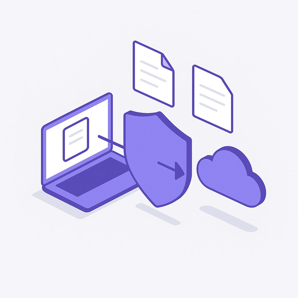 Public LLM connection: documents flow through a local anonymization shield before reaching cloud AI services